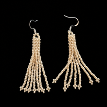 Handcrafted Beige Beaded Tassel Earrings