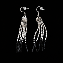Handcrafted Seed Bead Black, Silver and White Fringe Earrings
