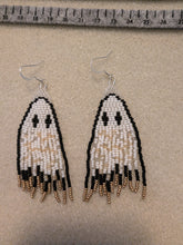 Handmade Beaded Ghost Fringe Earrings — Spooky Halloween Statement Jewelry