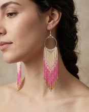 Handcrafted Luxe Chandelier Beaded Fringe Earrings – Cream, Magenta & Gold
