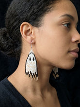 Handmade Beaded Ghost Fringe Earrings — Spooky Halloween Statement Jewelry